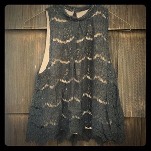 Tan tank with black lace overlay
